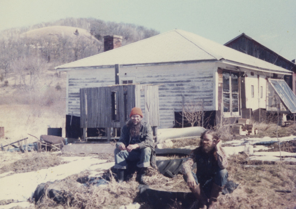 Alan Wade and neighbor Tony Brown at Wiscoy Land Co-op, early 1980s