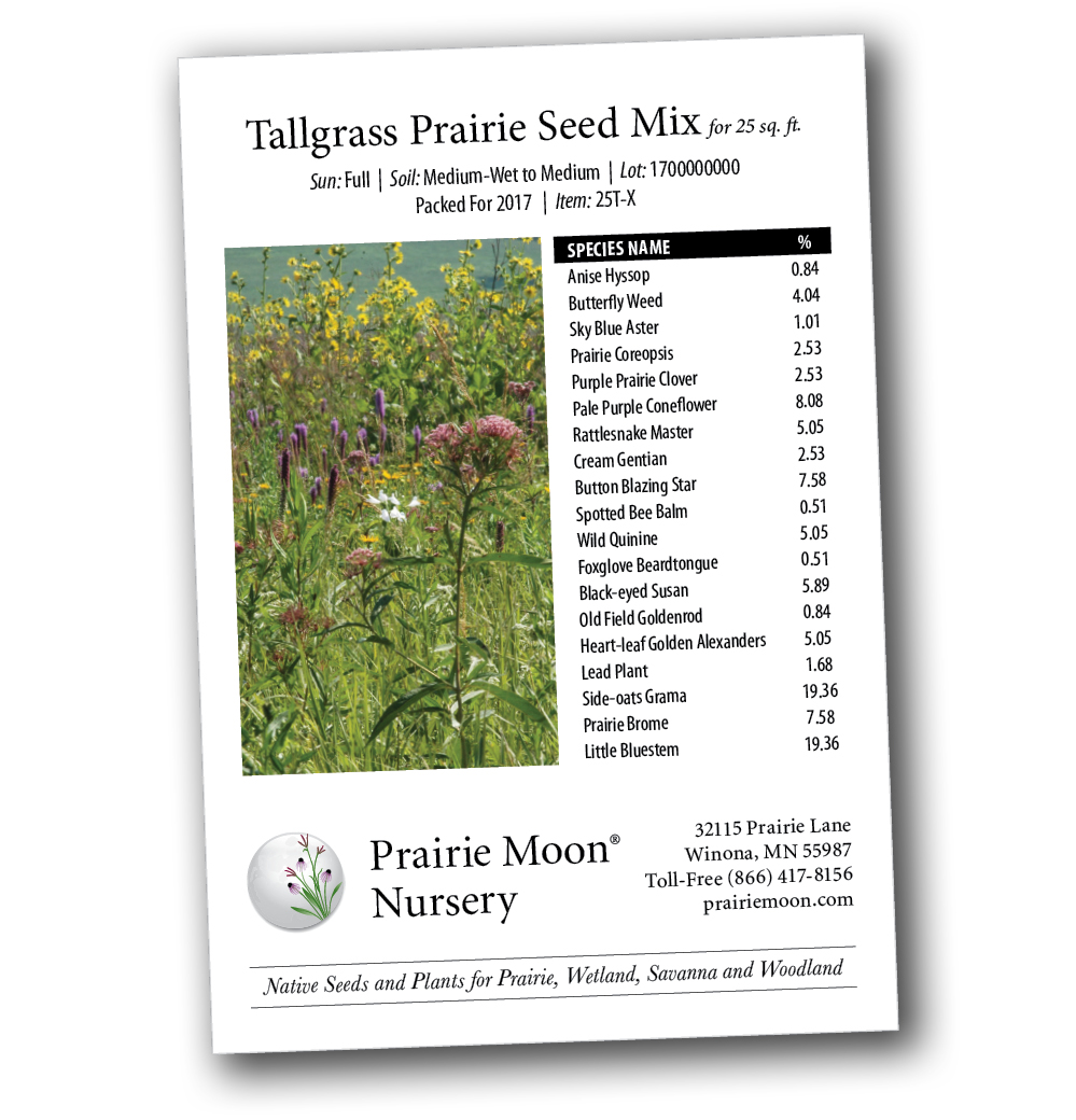 Tallgrass Prairie Seed Mix for 25 sq ft Prairie Moon Nursery